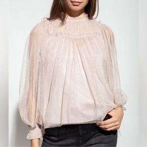 NWT ALLSAINTS Perri Tulle Blouse Glitter Metallic Nude Pink Size 10
